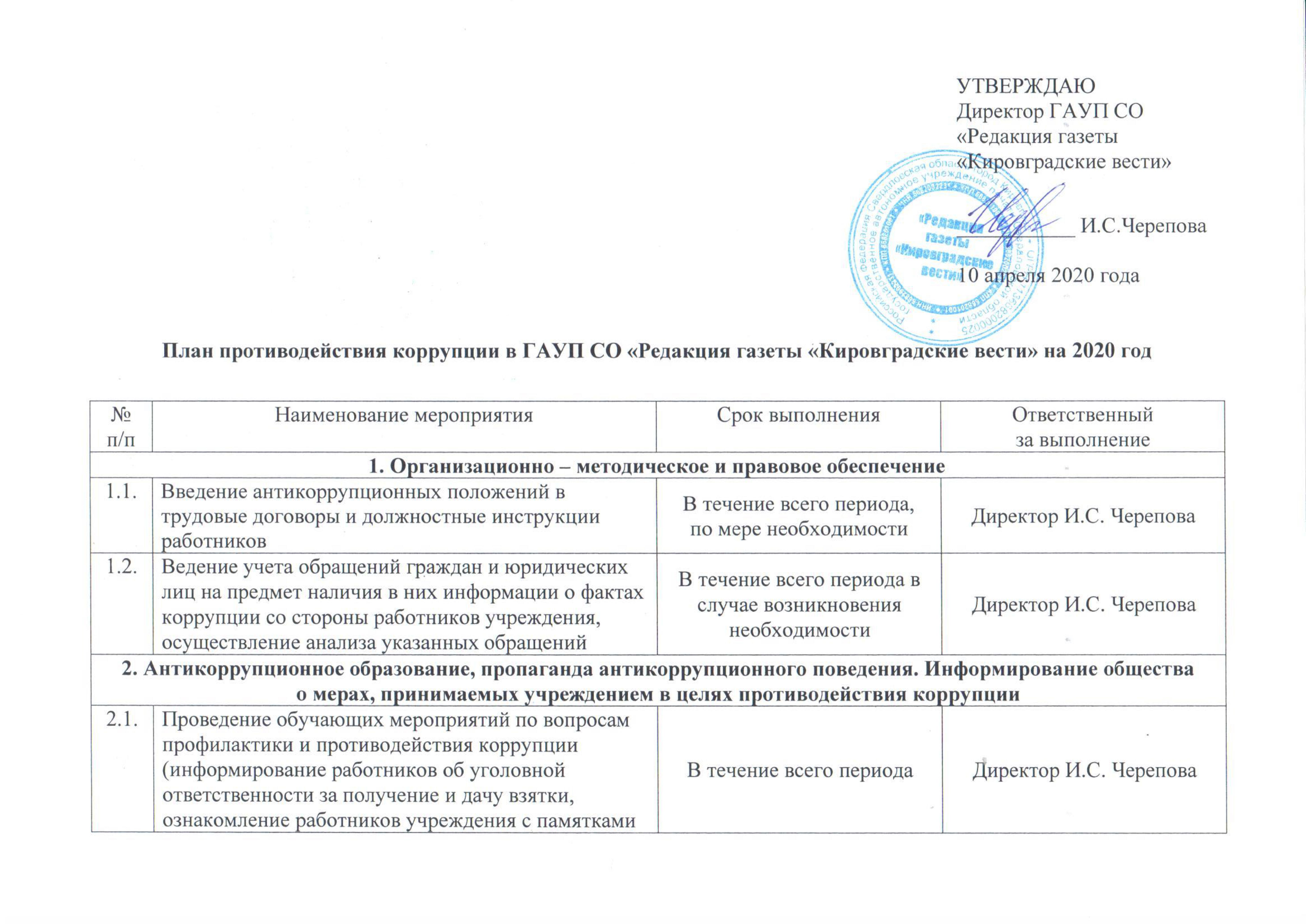 Отчет о выполнении плана мероприятий по противодействию коррупции в школе